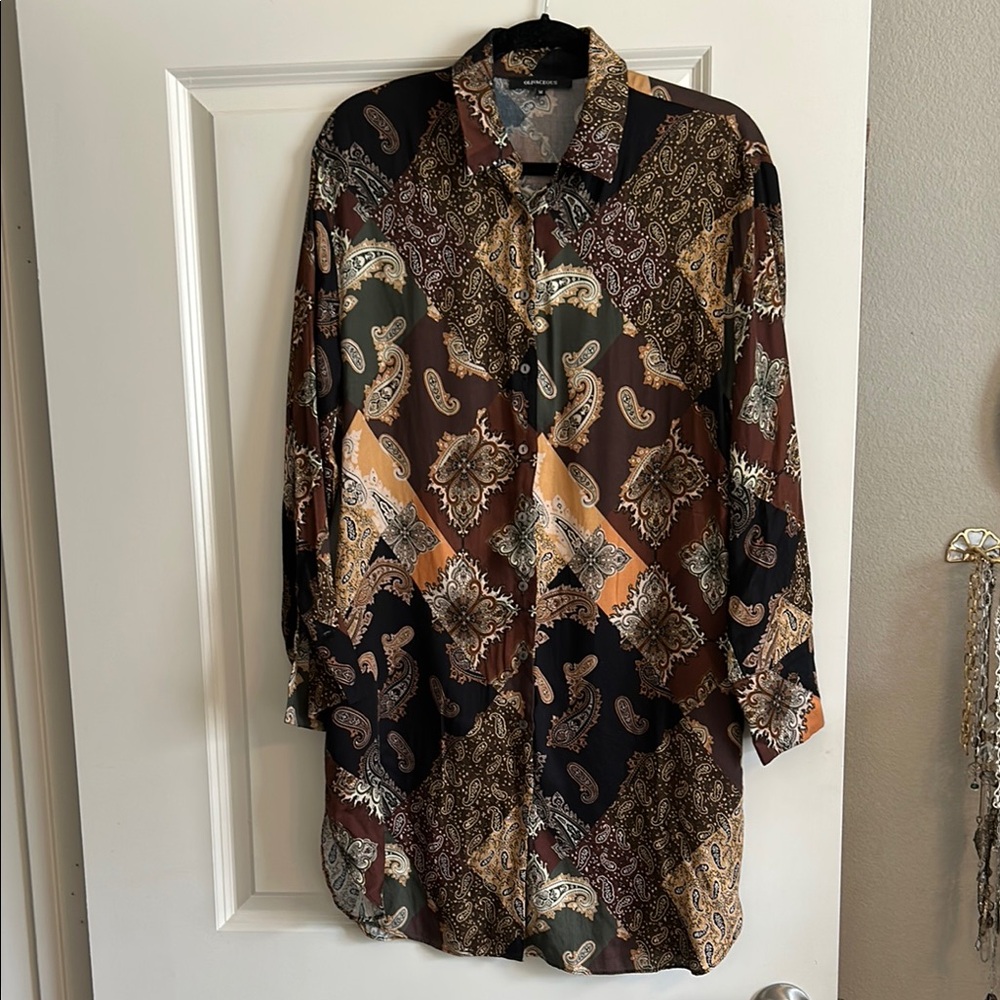 NWOT  OLIVACEOUS PaisleyLong Sleeve Button-Up Dress or Tunic Shirt